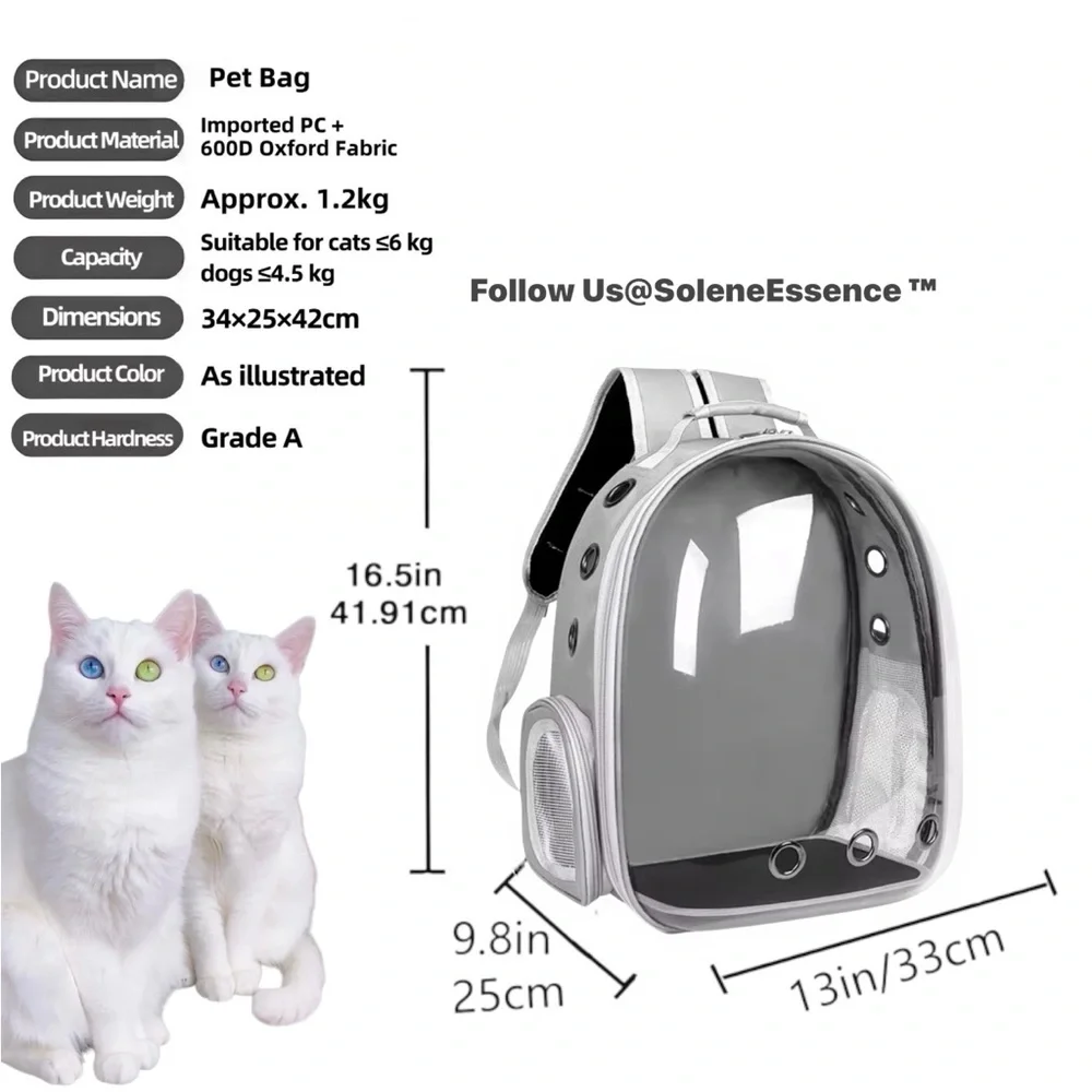 - (NEW)Gray PetPack Clear Bubble Carrying Bag Small, dogs Cats, Space Capsule …